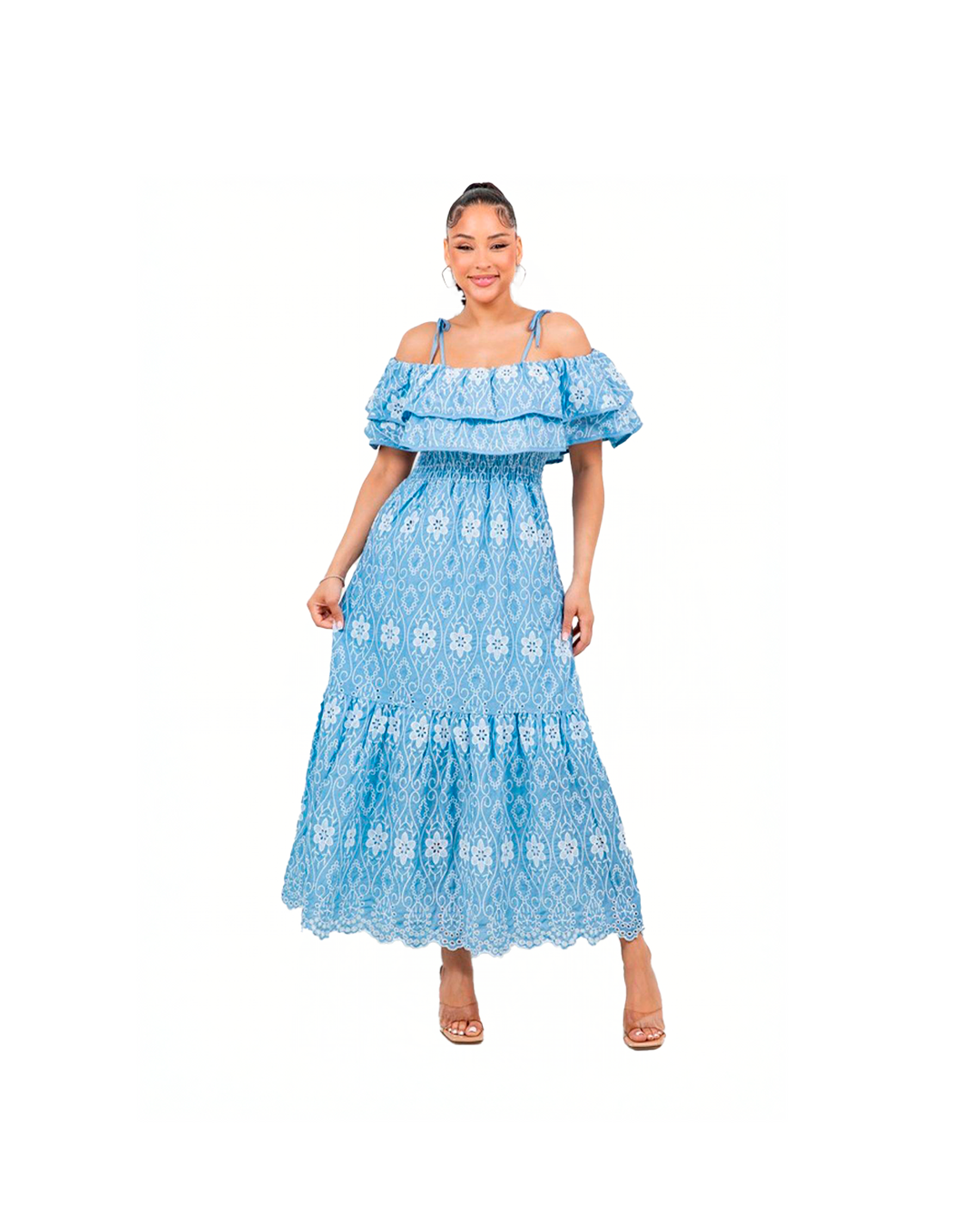 Vestido largo en tono azul cielo