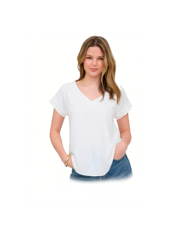 Blusa blanca cuello V, manga corta