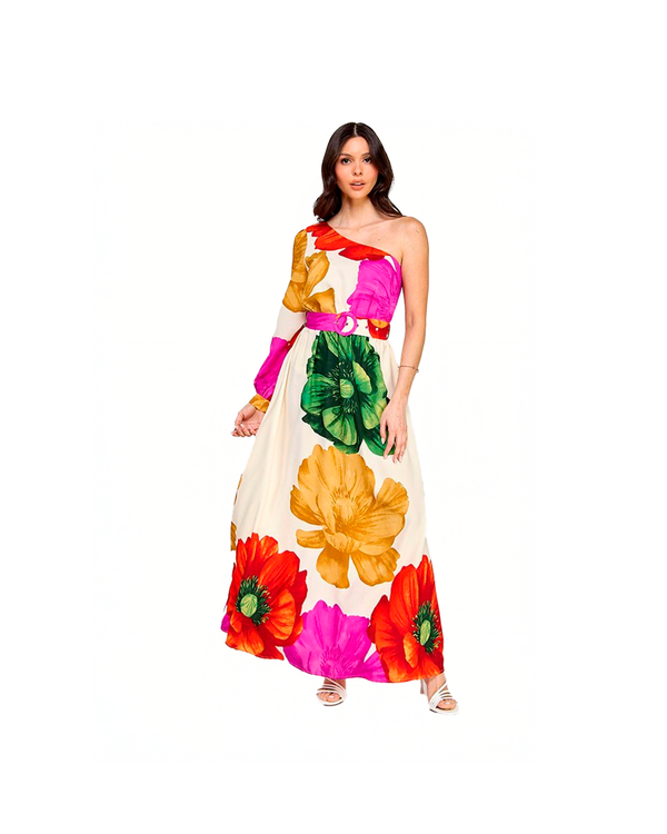 Vestido largo floral con manga larga