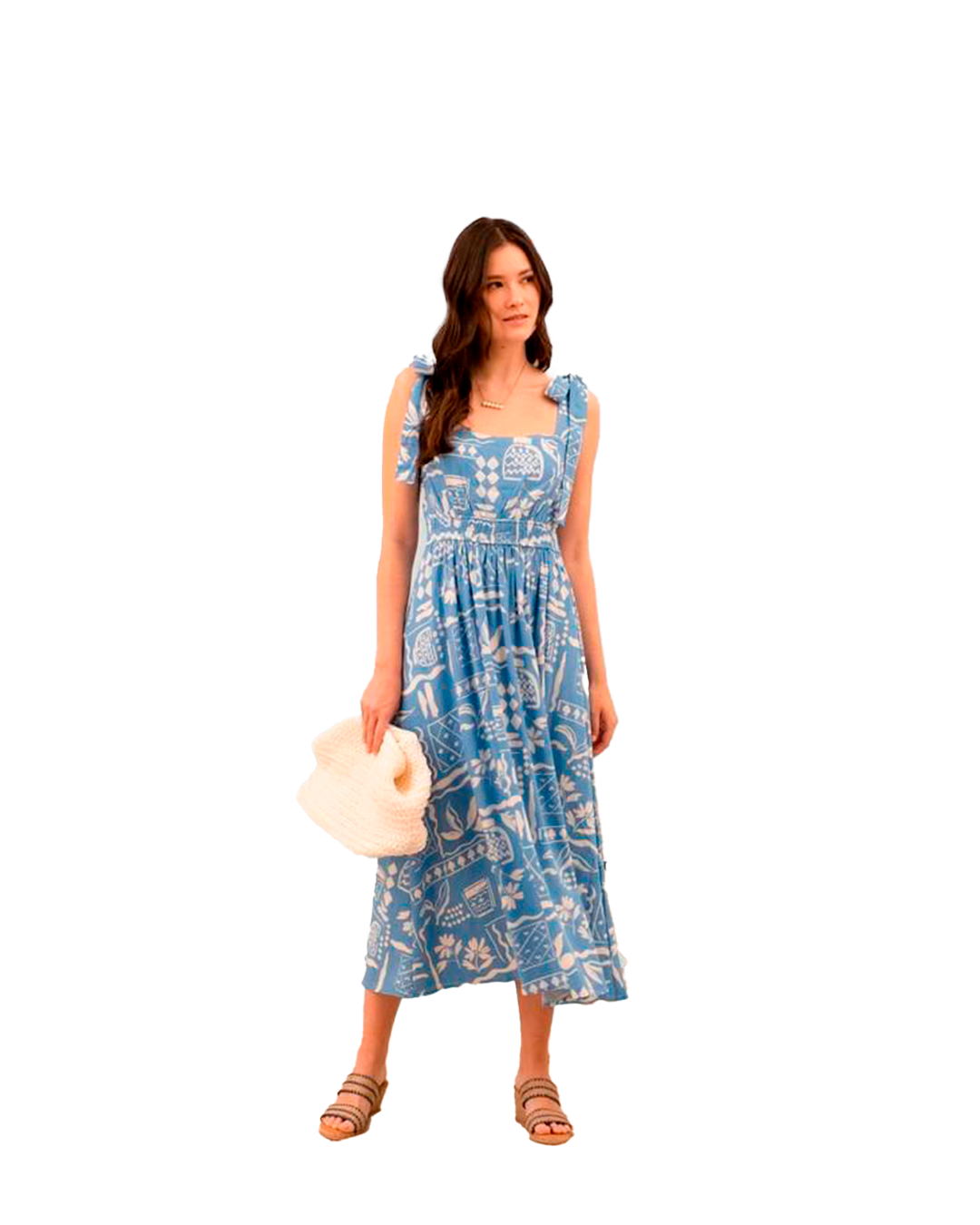 Vestido Azul Casual con Estampado Blanco By the river