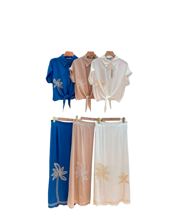 Conjunto de Falda y Blusa con Diseño de Palmeras para Verano Everlyn