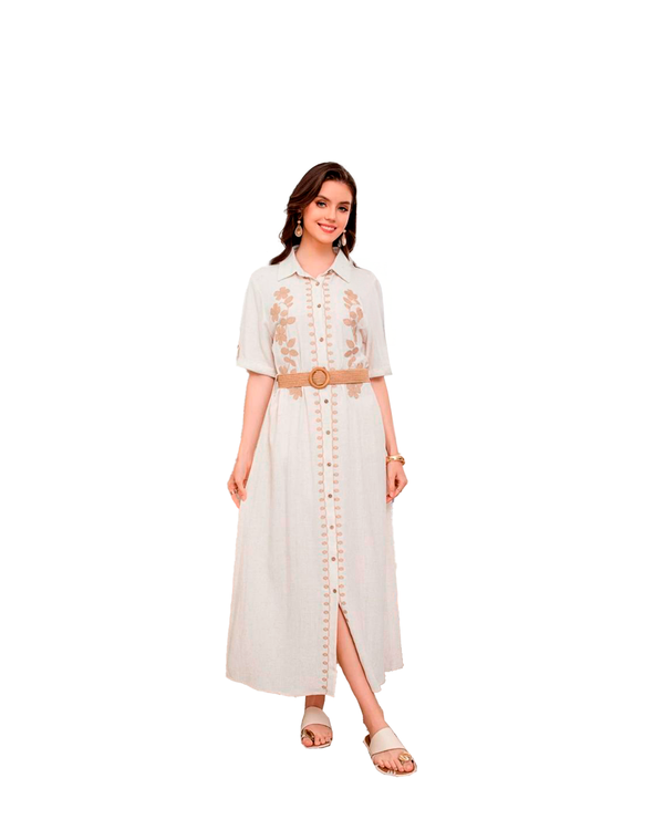 Vestido Maxi blanco de lino con bordado