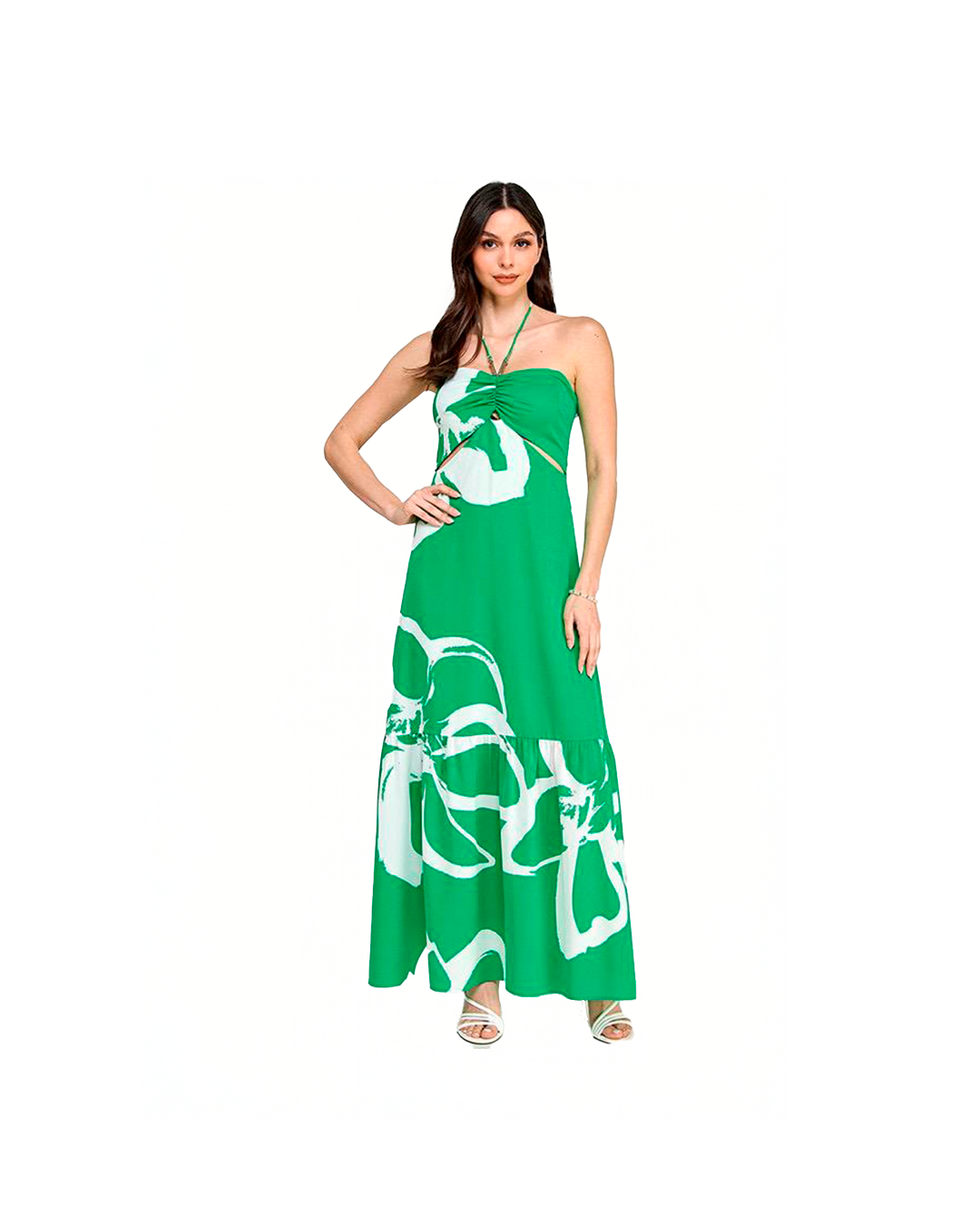 Vestido largo de estampado con tirantes al cuello