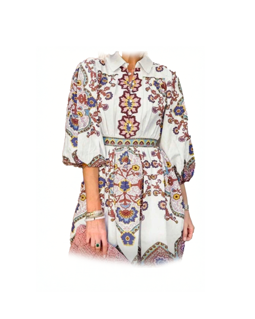 Vestido Boho Chic con Estampado y Manga Globo