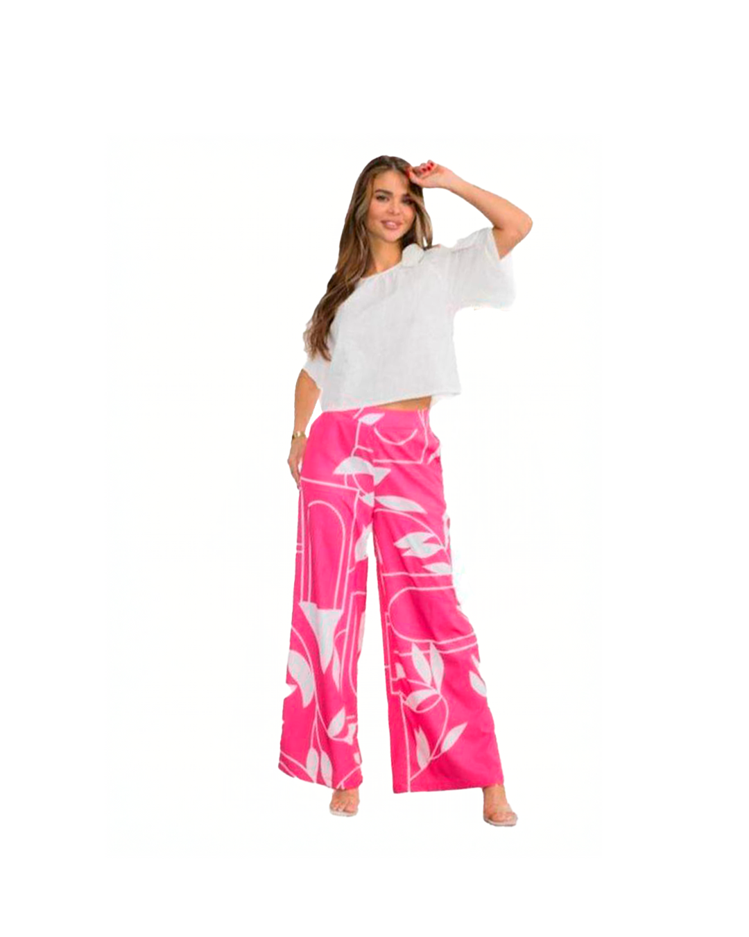 Pantalón holgado con estampado de hojas