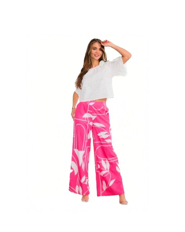 Pantalón holgado con estampado de hojas